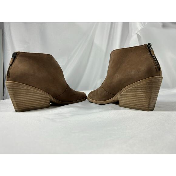 EILEEN FISHER NELSON Tan TUMBLED LEATHER SPLIT OPEN FRONT ANKLE BOOTIES Sz 9.5 - Picture 5 of 9